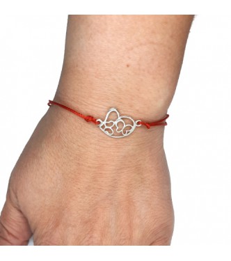 B000267R Sterling Silver Bracelet Solid 925 Heart Butterflies With Red String