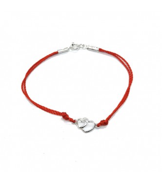 B000268R Sterling Silver Bracelet Solid 925 Hearts With Red String Solid Hallmarked 925