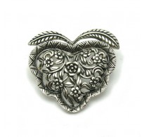 A000049 Sterling Silver Brooch Solid Stamped 925 Heart and Flowers