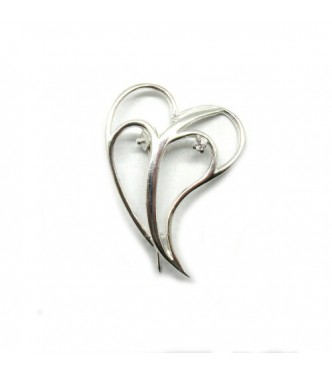 A000152 Sterling silver brooch solid 925 Heart with CZ Empress