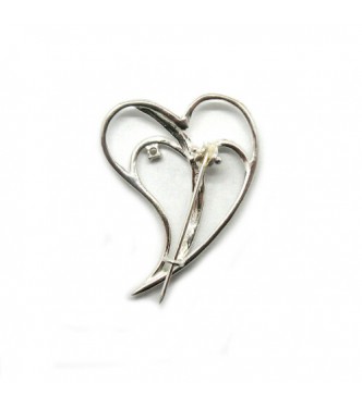 A000152 Sterling silver brooch solid 925 Heart with CZ Empress