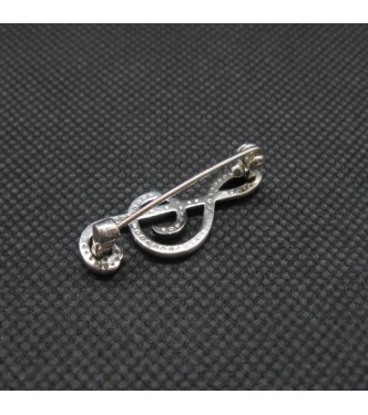 A000159 Stylish Genuine Sterling Silver Brooch Solid Stamped 925 Treble Clef 