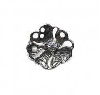 A000166 Handmade Sterling Silver Brooch Flower With Cubic Zirconia Solid Hallmarked 925