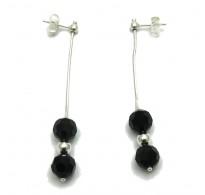 E000003J Dangling sterling silver earrings with black crystals solid 925 Empress