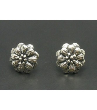 E000144 Sterling Silver Earrings Solid Flowers 925
