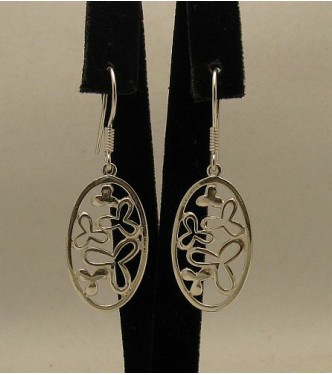 E000197 Sterling Silver Earrings Solid Flowers Ellipse 925