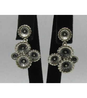 E000236 Sterling Silver Earrings Solid Flower 925