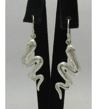 E000291 Sterling Silver Earrings Solid Snake 925