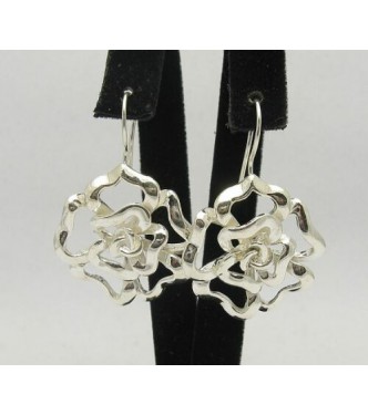 E000293 Sterling Silver Earrings Solid Huge Flower Handmade 925