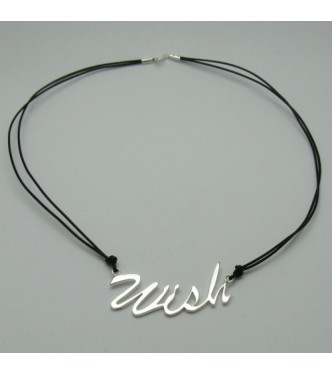 N000276 STERLING SILVER NECKLACE WISH SOLID 925 WITH NATURAL LEATHER