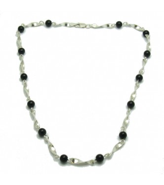 N000278 Sterling silver necklace solid 925 with 6mm black onyx  Empress 40cm
