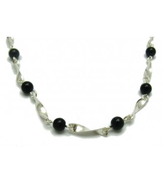 N000278 Sterling silver necklace solid 925 with 6mm black onyx EMPRESS 55CM 