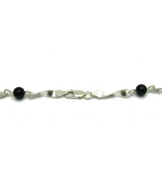 N000278 Sterling silver necklace solid 925 with 6mm black onyx EMPRESS 65CM 