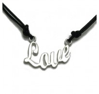 N000279L Sterling silver necklace Love with black leather genuine hallmarked 925