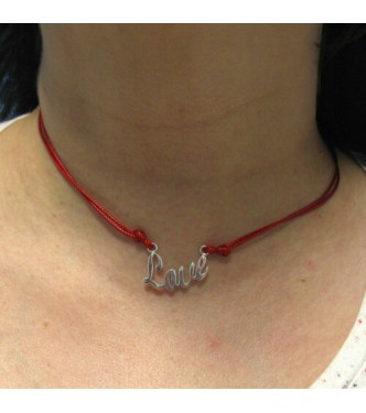 N000279R Sterling silver necklace Love with red string genuine hallmarked 925