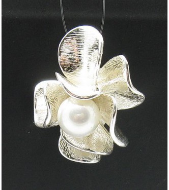 PE000395 Stylish Sterling silver pendant 925 solid Flower pearl