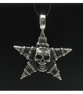 PE000443 Stylish Sterling silver pendant 925 solid skull pentagram biker gothic