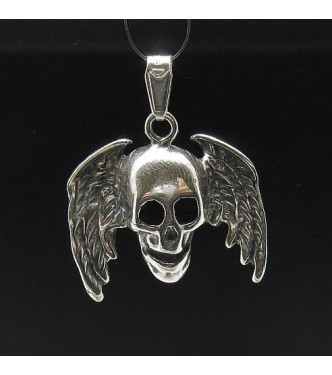 PE000455 Stylish Sterling silver pendant 925 solid skull wings biker