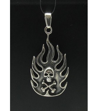PE000458 Stylish Sterling silver pendant 925 solid skull flames crossbones