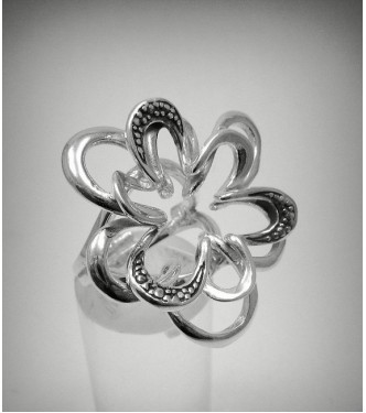 R001266 Extravagant Sterling Silver Ring Solid 925 Flower Adjustable Size Handmade