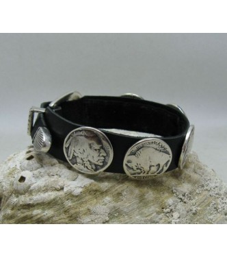 B000130 HANDMADE STERLING SILVER BRACELET SOLID 925 NATURAL LEATHER BISON BUFFALO CHIEF