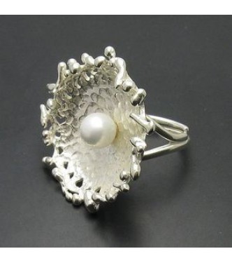 R000627 Sterling Silver Ring Pearl Solid 925 Adjustable Size Perfect Quality Empress