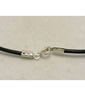N000006 LEATHER STRIP 2MM ROUND  STERLING SILVER CLASPS 40CM