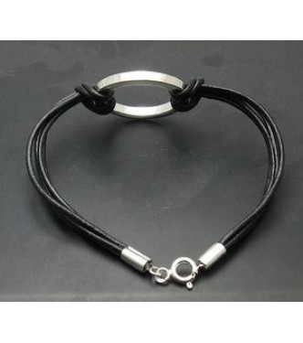 STERLING SILVER BRACELET CIRCLE NATURAL LEATHER 925 NEW
