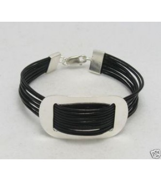 STERLING SILVER BRACELET NATURAL LEATHER WOMEN 925 NEW