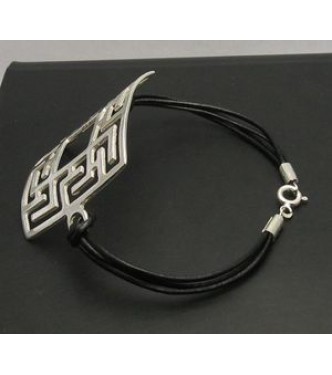STERLING SILVER BRACELET NATURAL LEATHER WOMEN NEW 925