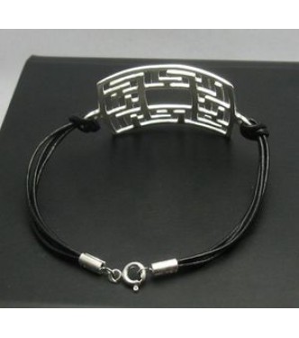 STERLING SILVER BRACELET NATURAL LEATHER WOMEN NEW 925