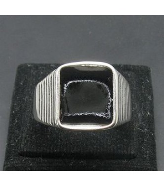 R000998 Sterling Silver Classic Ring Stamped Solid 925 Black Enamel Men Handmade Empress