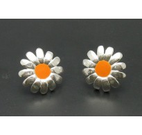 E000313 SSterling silver earrings Flowers enamel solid Hallmarked 925 