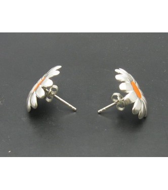 E000313 SSterling silver earrings Flowers enamel solid Hallmarked 925 