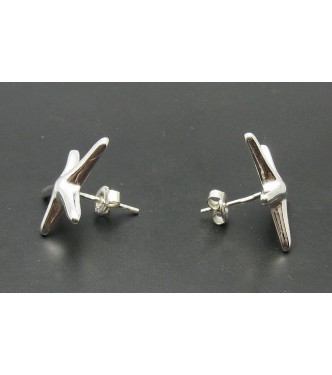 E000178 Sterling Silver Earrings Solid Sea Star 925