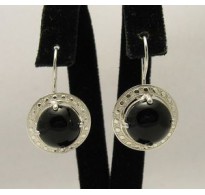 E000232O Sterling Silver Earrings Solid Natural Black Onyx 925