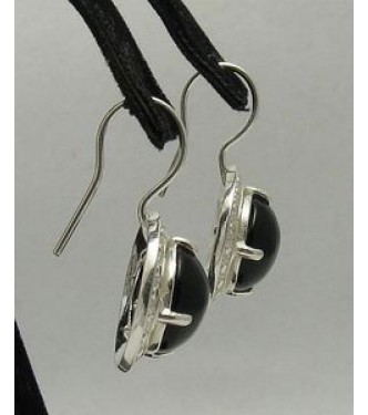 E000232O Sterling Silver Earrings Solid Natural Black Onyx 925