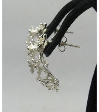 E000294 Sterling Silver Earrings Solid Flower 925