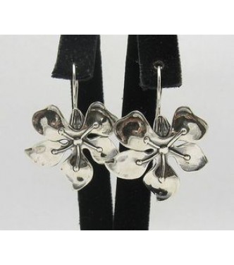 E000292 Sterling Silver Earrings Solid Flower Handmade 925
