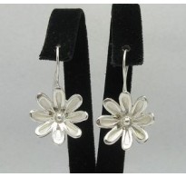 E000213 Sterling Silver Earrings Solid Flower 925