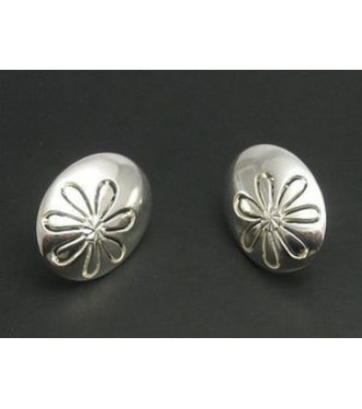 E000147 Sterling Silver Earrings Solid Flowers 925