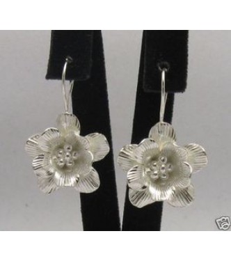 E000242 Sterling Silver Earrings Solid Flowers 925