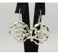 E000293 Sterling Silver Earrings Solid Huge Flower Handmade 925