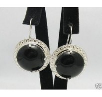 E000284 Sterling Silver Earrings Solid Natural Black Onyx 925
