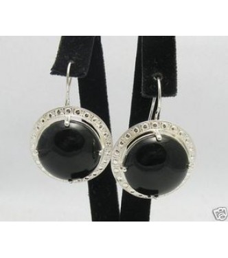 E000284 Sterling Silver Earrings Solid Natural Black Onyx 925