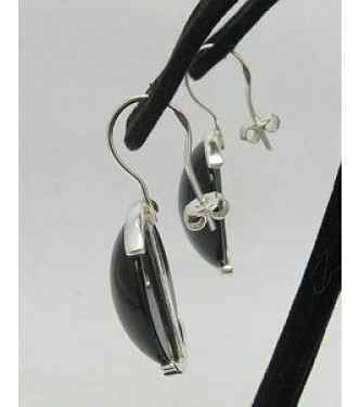 E000173 Sterling Silver Earrings Solid Natural Black Onyx 925
