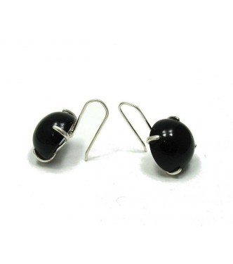 STERLING SILVER EARRINGS SOLID 925 WITH 16mm NATURAL BLACK ONYX E000473 EMPRESS