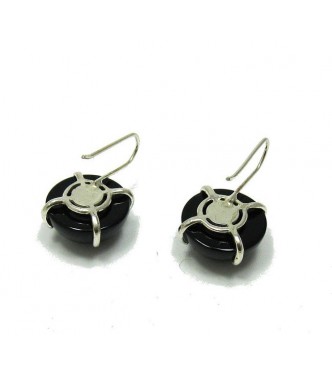 STERLING SILVER EARRINGS SOLID 925 WITH 16mm NATURAL BLACK ONYX E000473 EMPRESS