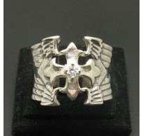 R000982 Genuine Sterling Silver Heavy Men's Ring Solid 925 Cross CZ Handmade Empress