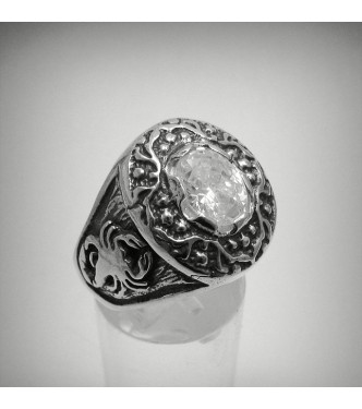 R001231 Sterling Silver Men's Ring Solid 925 Scorpion Cubic Zirconia Handmade